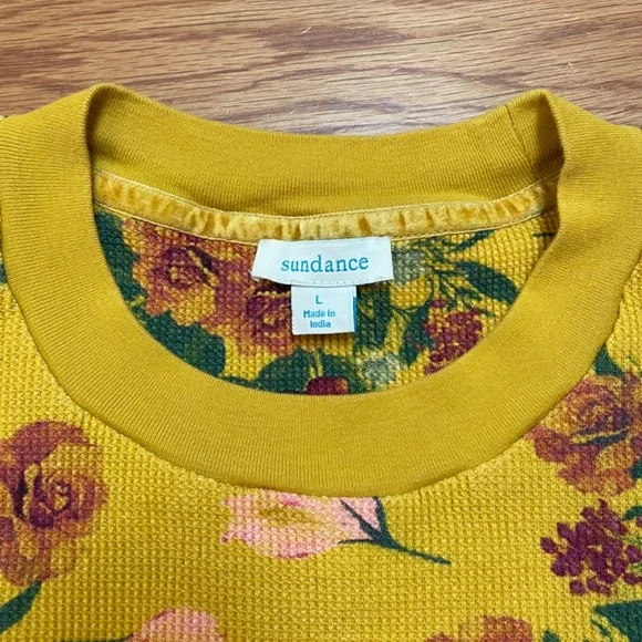 Sundance gold Autumn floral waffle knit 3/4 sleeve top, Size L - Picture 4 of 10